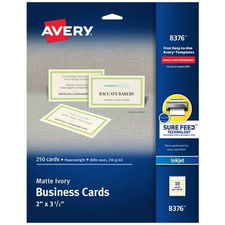 Avery Printable Microperf Business Cards Inkjet 2 x 3 1/2 Ivory Matte 250/Pack 8376