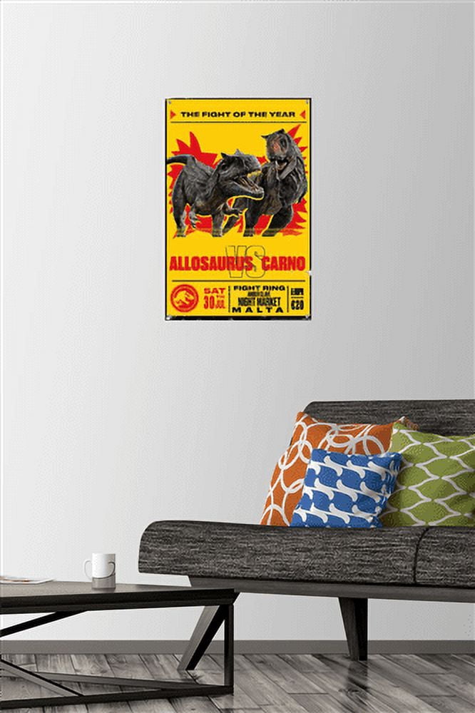 Jurassic World: Dominion - Allosaurus Vs Carno Wall Poster with Push Pins, 14.725" x 22.375"