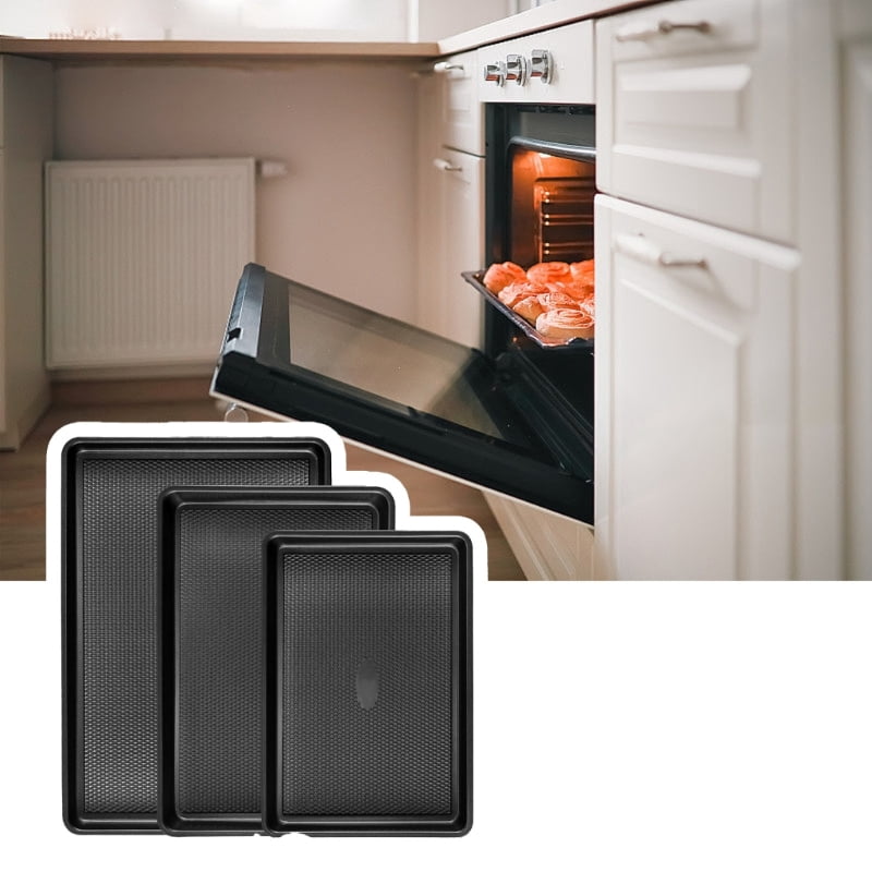 【3-Pack】Carbon Steel Baking Sheets Set for Oven, Perfect for Baking Bread, Cakes & Roasting for Home Kitchen