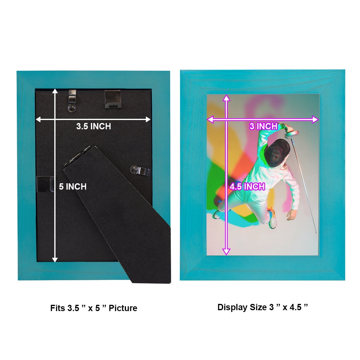 3.5x5 Wood Grain Picture Frame - Cyan