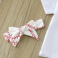 thumbnail image 4 of LNMQLPDBS Baby Girl Summer Outfit 3 Pcs Short Sleeve Crewneck Baseball Letters Prints Tops Bell Bottoms Pants and Baseball Prints Headband Toddler Girl Gift Summer Cute Trendy Clothes Sets ﻿, 4 of 6