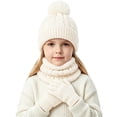 thumbnail image 5 of hengsof Kids Winter Knit Beanie Hat Scarf Gloves Set for Girls Boys Warm Thick Fleece Lined Cap with Pompom Mittens Neck Warmer, 5 of 5