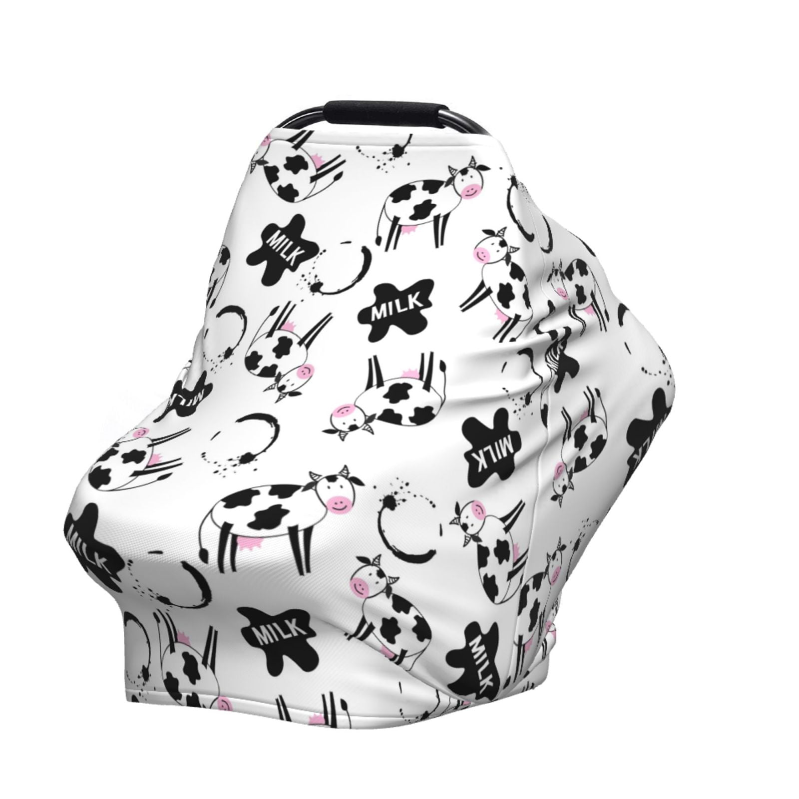 Fotbe Cute Cow and Milk Stains Pattern Car Seat Covers for Babies, Nursing Breastfeeding Cover Infant Carseat Canopy, Soft Stretchy Carrier Cover