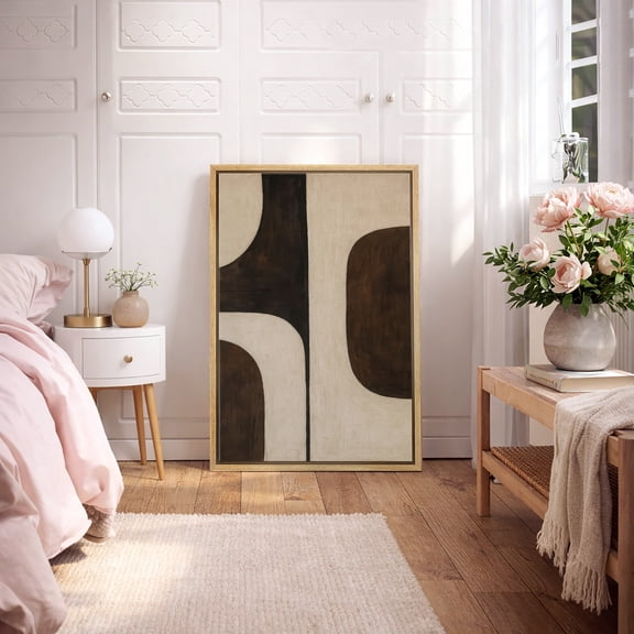 Framed Canvas Print Geometric Wall Art Minimalist Abstract Decorative for Living Room Bedroom - 16"x24" NATURAL