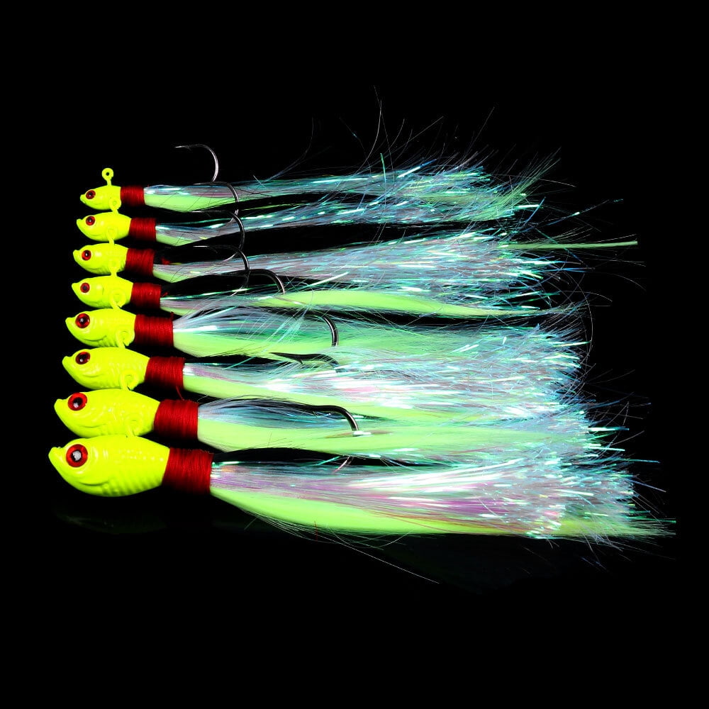 6PCS Bucktail Jigs Fishing Lures Lead Teaser Jig Head Bass Saltwater Lure USA