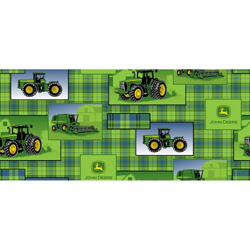 John Deere Cotton Plaid Patch Allover Fabric, per Yard