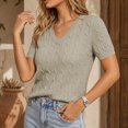 thumbnail image 7 of AHTJRT Women's Sweater Short Sleeve V Neck Lightweight Cable Knit Spring Summer Breathable Work Business Casual Pullover Tops Gray S, 7 of 7