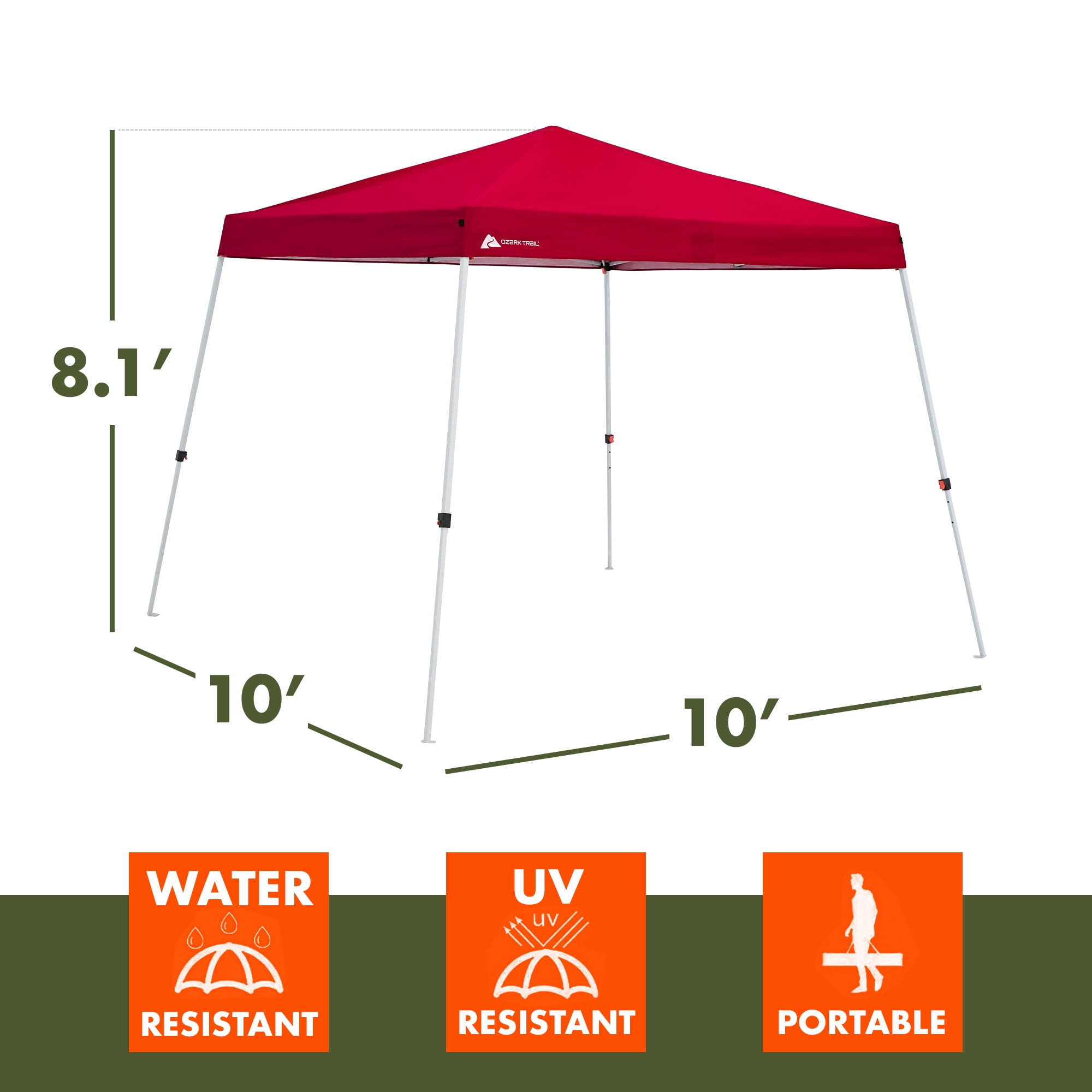 Ozark Trail 10' x 10' Instant Slant Leg Pop-up Outdoor Canopy, Red