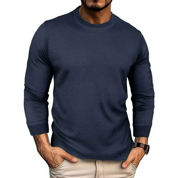 PMUYBHF Linen Shirts for Men White Autumn and Winter Loose Round Neck Long Sleeve Men's Basic Long Sleeve Sweater Men Shirt Black Button Mens Red Dress Shirt
