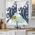 thumbnail image 3 of Swag Valance Curtains for Windows, Navy Blue Octopus Light Filtering Kitchen Curtains with Rod Pocket, Coastal Ocean Animals Nautical Window Treatment Valances for Living Room, 36x36 - 2 PCS, 3 of 9