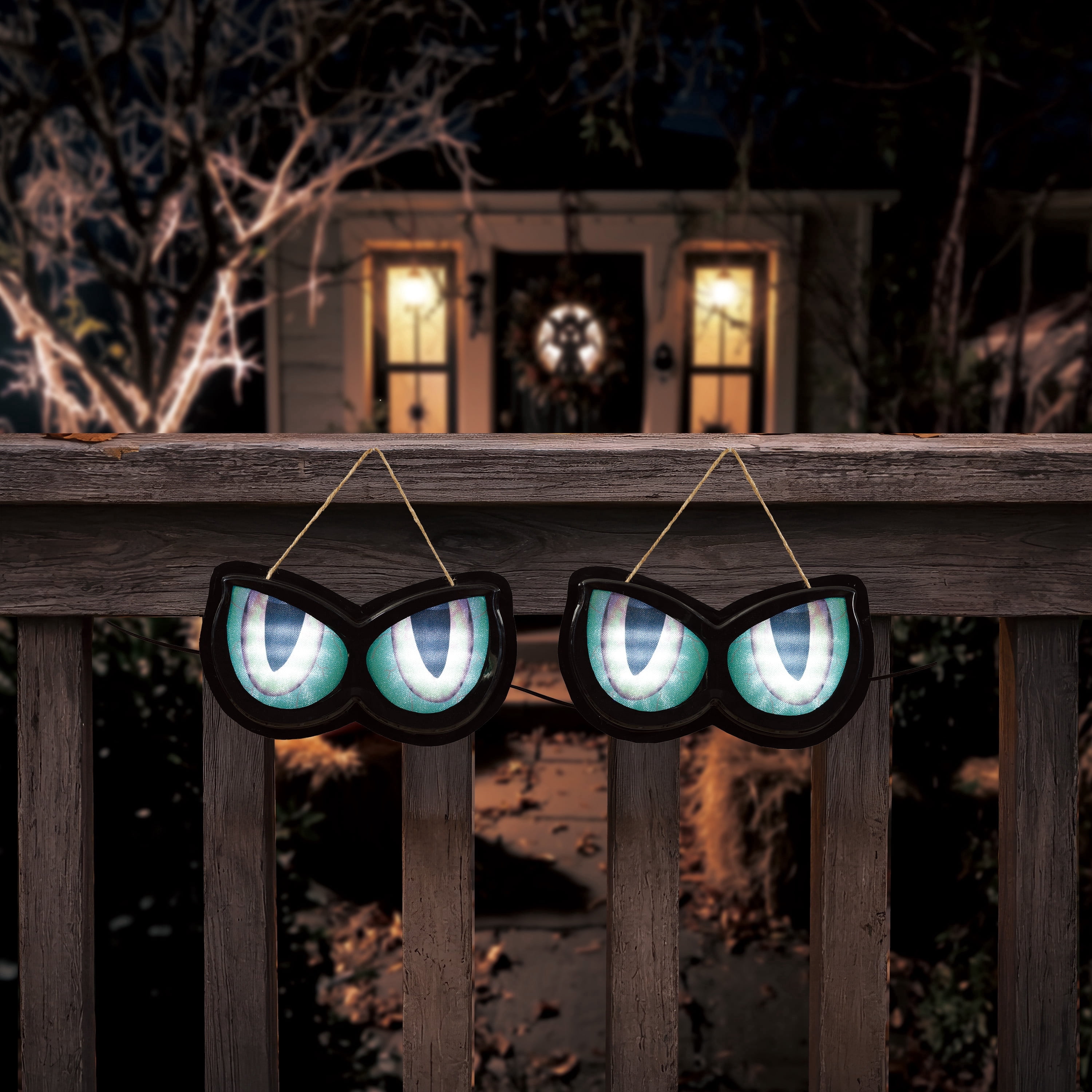 Indoor/Outdoor Battery-Operated LED Blinking Eyes Hanging Decor, Cool White, 2 Count, Halloween by Way To Celebrate