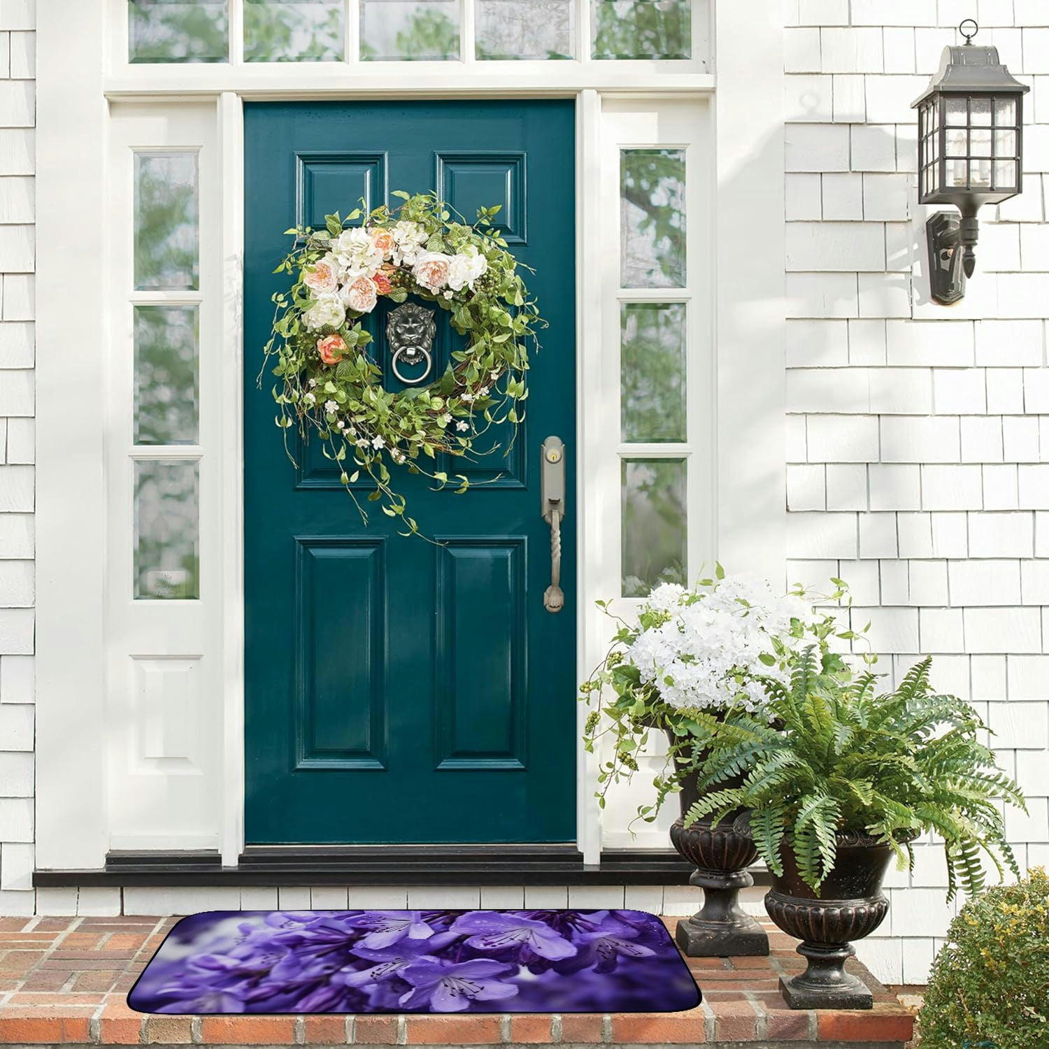Qinduosi Decorative Door Mat, Door Mat with Non-Slip Rubber Backing, Easy Cleaning, Traps Dirt, for Entry, Patio, Garage- Jacaranda Brisbane Queensland Flower Violet Spring 19.68*47.24 in