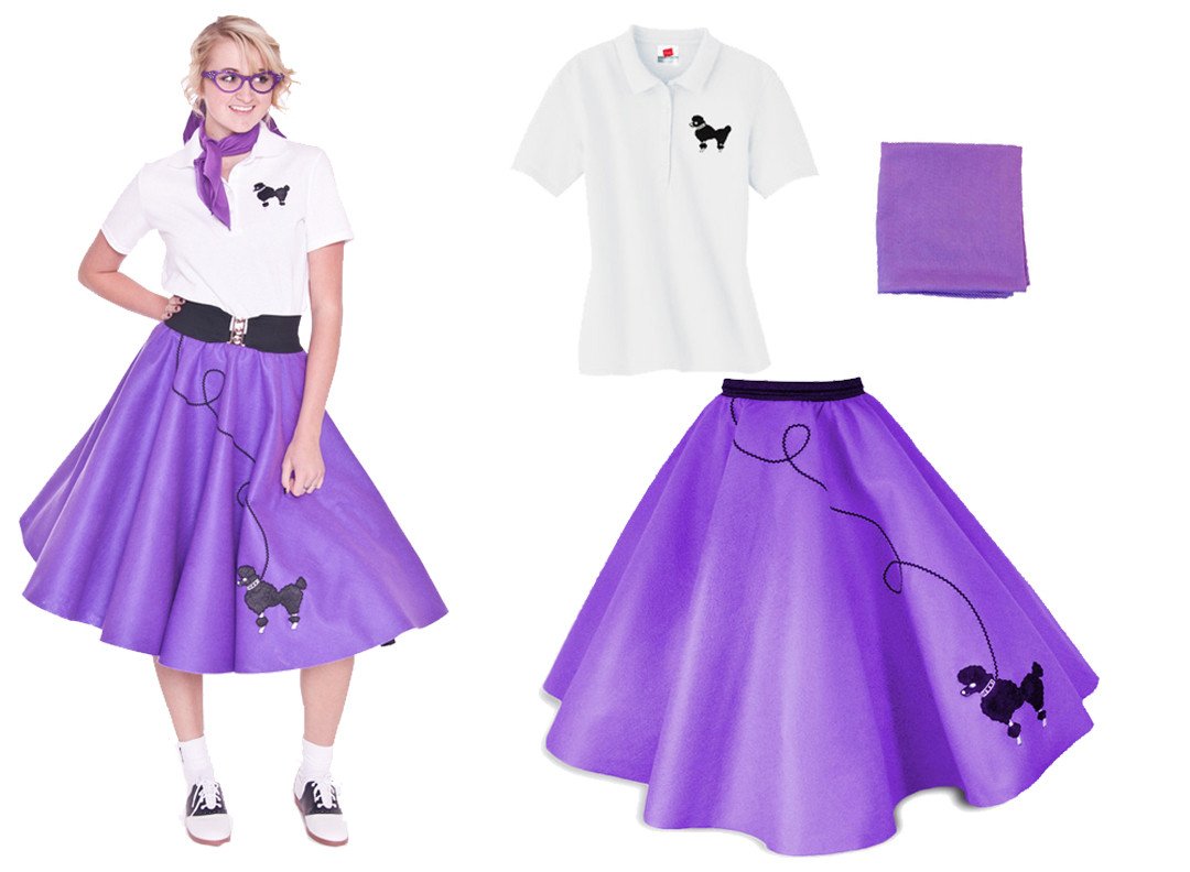 Adult 3 pc 50's Poodle Skirt Outfit Purple / Medium