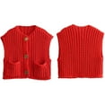 thumbnail image 6 of Casual Crew Neck Sleeveless Crop Sweater Vest For Women With Button Front And Pockets Fashion Cardigan Knitwear, 6 of 18