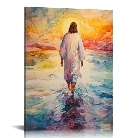 Jesus Walk on Water wall art decor Christian wall art, Jesus Canvas Wall Art Print ，Jesus Decorations Religious Christian Gifts for Church Prayer Room Living Room Home Decor Gift Wooden Framed
