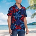 thumbnail image 2 of Lsque Red White Blue Fireworks pattern Hawaiian Shirt for Men, Unisex Summer Beach Casual Short Sleeve Button Down Shirts-Small, 2 of 9