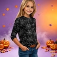 thumbnail image 2 of Cute Halloween Shirt Girls Ghost Pumpkin Bow Print 3/4 Sleeve T Shirt Halloween Graphic Tee Spooky Season Fall Outfit Kids,3-4 Years,Black, 2 of 7