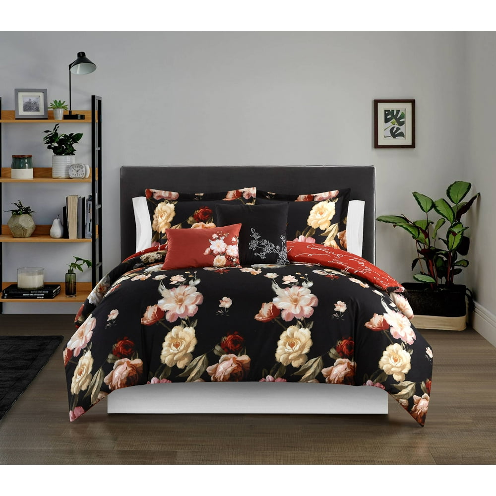 Chic Home Ethel 9 Piece Floral Print Bed in a Bag Reversible Comforter