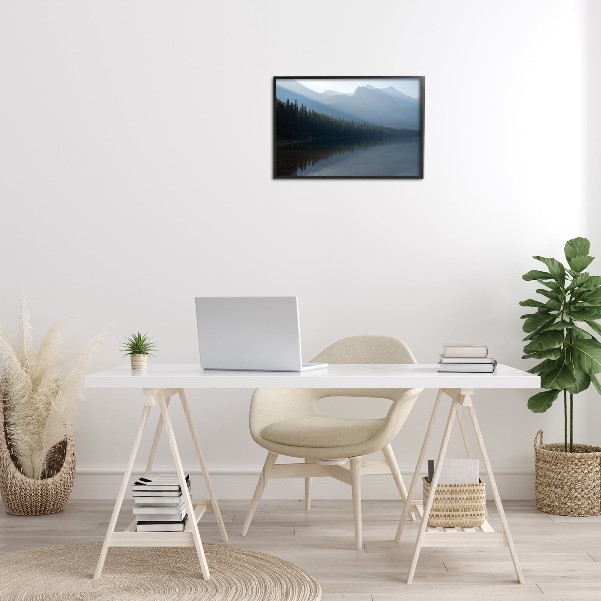 Stupell Industries Foggy Lakeside Trees Landscape Photography Black Framed Art Print Wall Art, 24 x 16