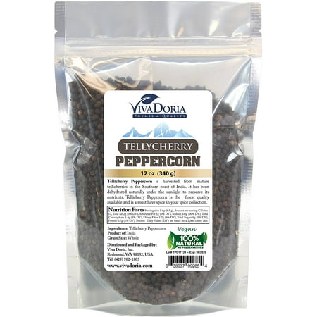 Tellicherry Black Pepper - Viva Doria Tellicherry Peppercorn (Whole Black) 12 oz for Grinder Refill