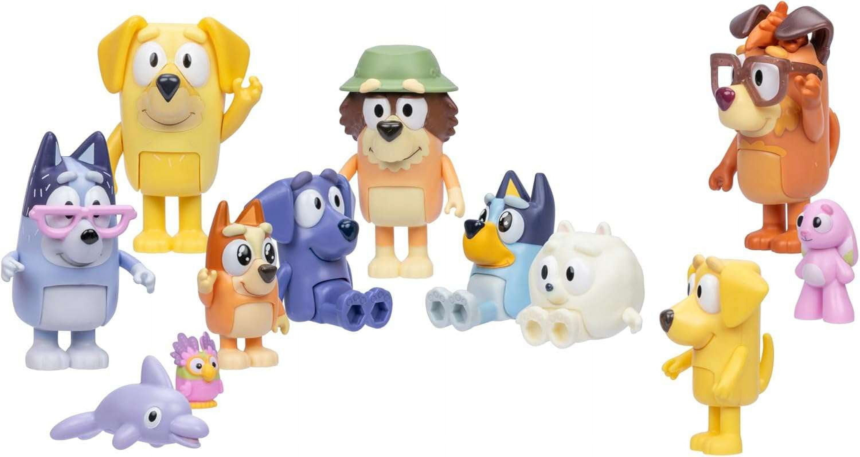 Bluey Super Fan Bingo, Chattermax, Grey Dancer, Floppy Bunny, Lucky, Nana, Jean-Luc Johnny, Lucky's Dad, Joff, Pom Pom & Grandad 12-Figure Set