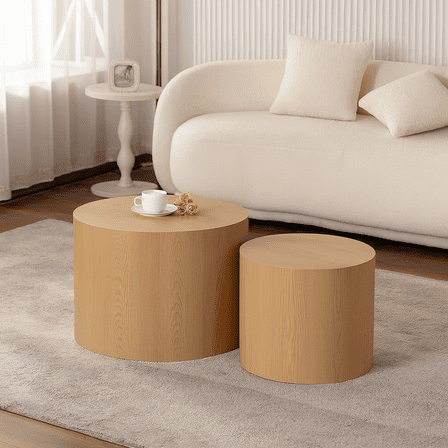 Nesting Coffee Table Set of 2 Round Wooden Coffee Tables Circle Modern Table for Small Space Living Room Bedroom Accent End Side Table