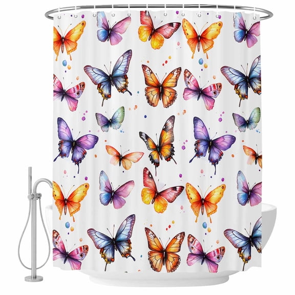 Watercolor Butterfly Fabric Shower Curtain Vintage Style Washable Shower Curtains for Bathroom, Waterproof Bath Curtain with Hooks Home Decor 72x84in