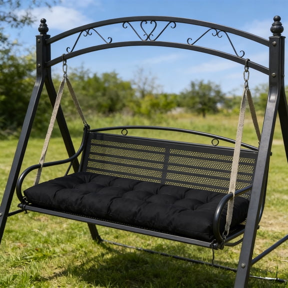 100x50cm Waterproof Outdoor Bench Cushion, Tufted Patio Swing Seat Pad with Ties, Thick Gray Furniture Replacement Cushion Black