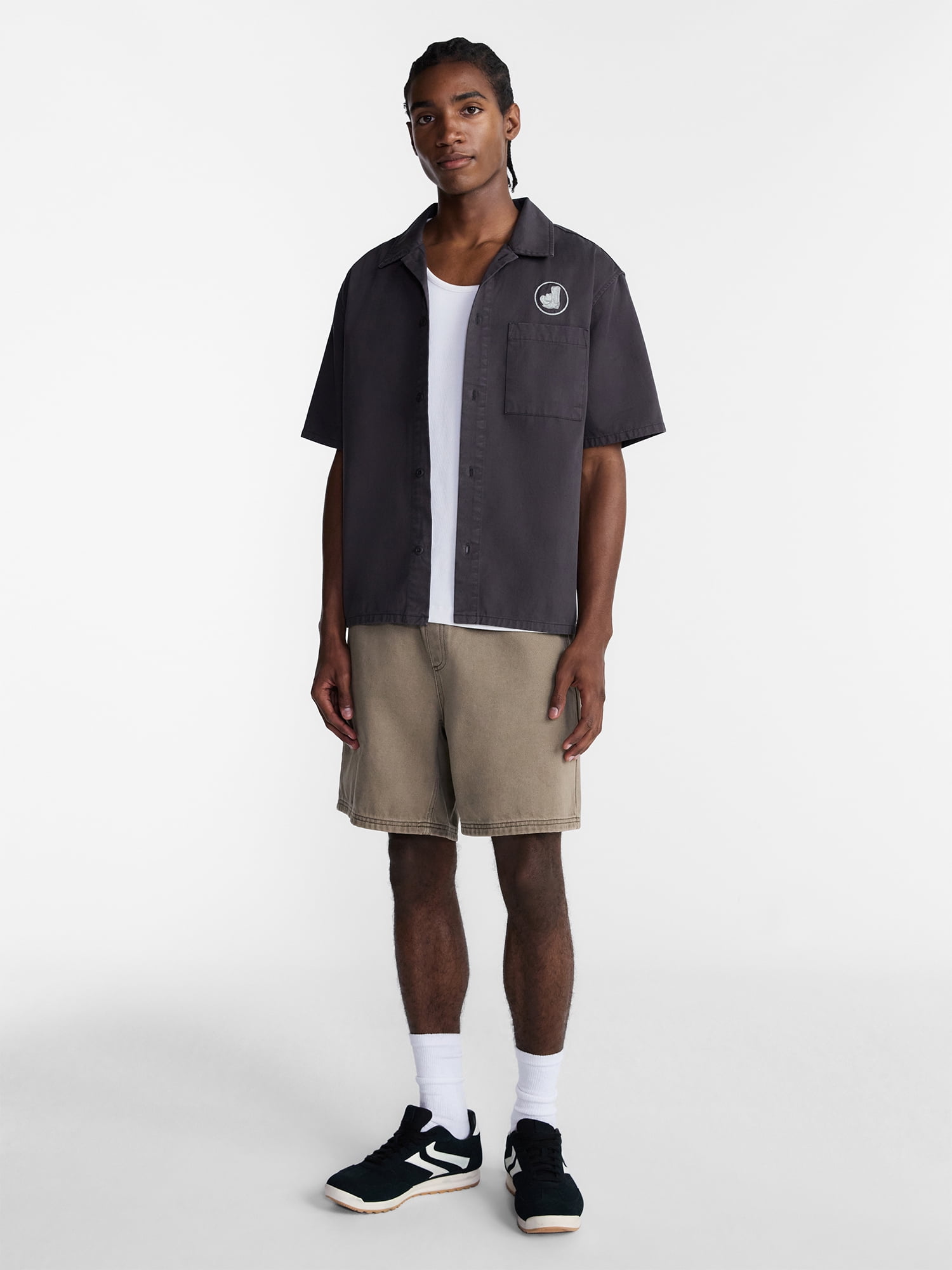 No Boundaries Boxy Fit Emboridered Mechanic Shirt, Men's XS-5XL