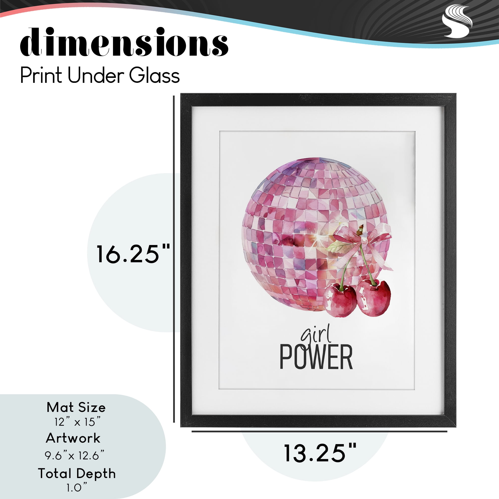 Girl Power Disco Cherries Black Framed Print Under Glass, design by Kim Allen