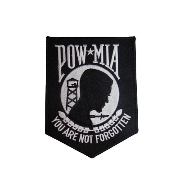 POW MIA POWMIA Prisoner of War Missing Action 4.5"x6" Black Iron On Patch
