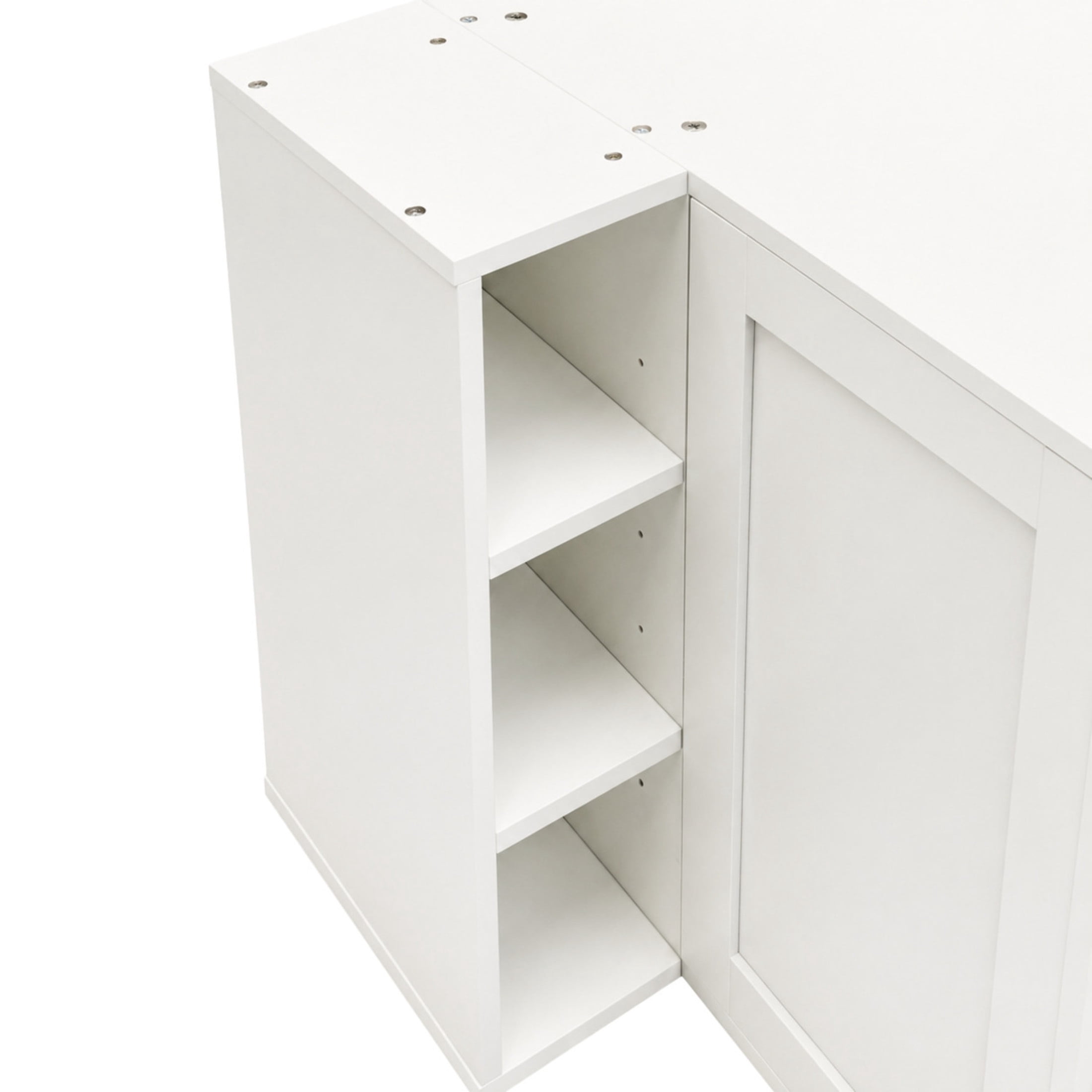 Noble House L-Shape Wall Mounted Kitchen Sideboard Cabinet with 2 Doors & 3 Tier Shelves, Hanging Storage Buffet, White
