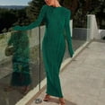 thumbnail image 2 of IROINNID Long Dress for Women Formal Wedding Guest Formal Dress Solid Color Round-Neck Long Sleeve Dress,Olive Green, 2 of 6