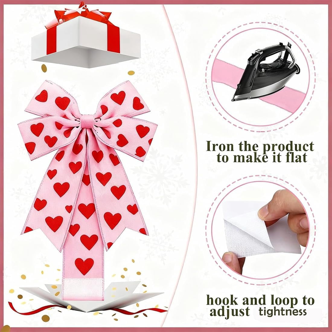 4 Pcs Valentines Cabinet Bows, Valentines Day Cabinet Decor, Red Hearts Door Bows Decorations for Window & Kitchen Decorations