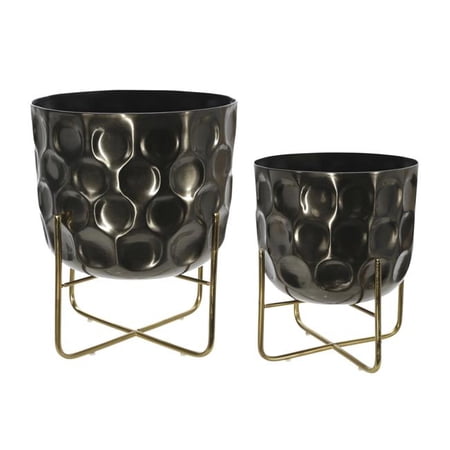 0.8 in. Metal Hammered Planter  Gunmetal - Set of 2