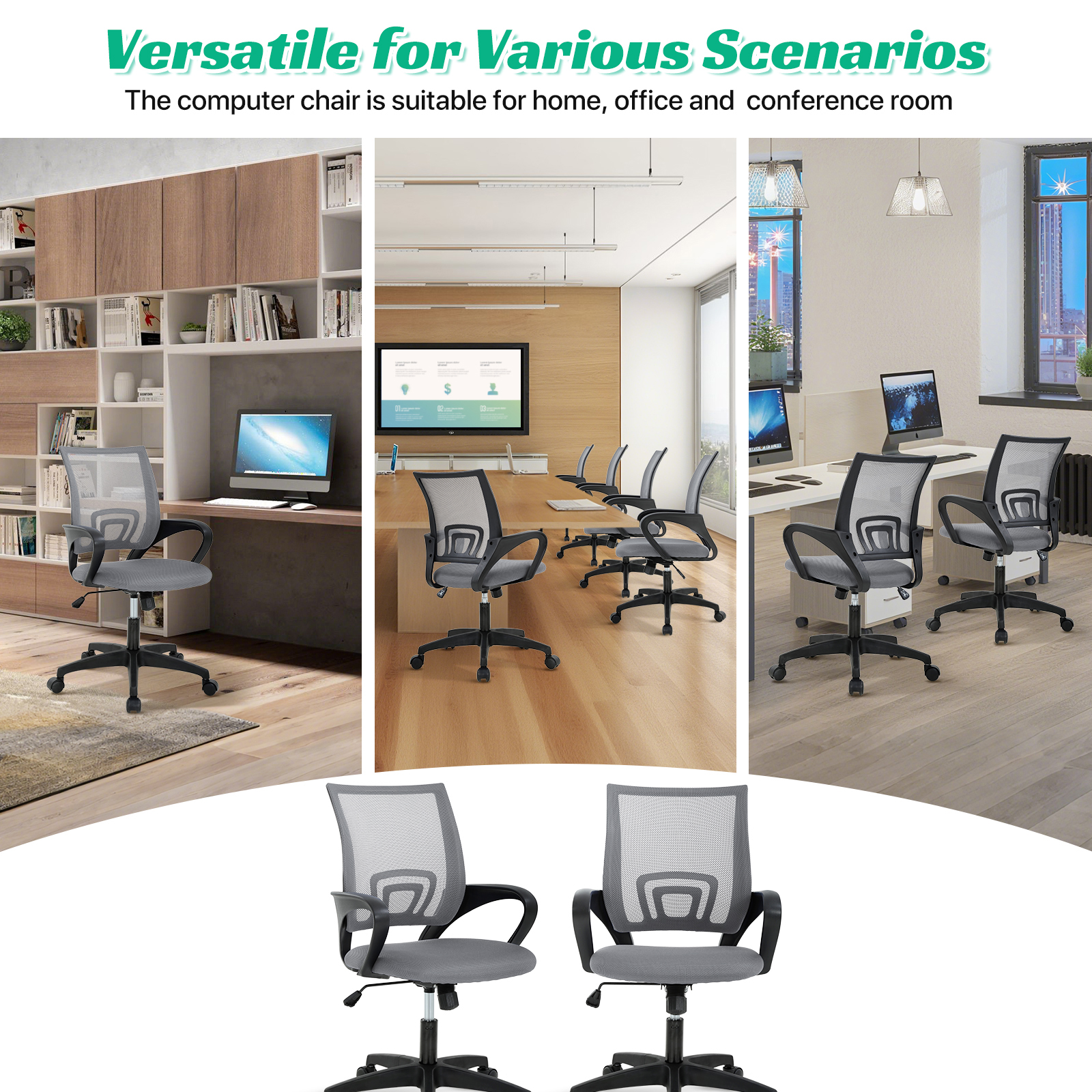 NiamVelo Mesh Office Chair Computer Desk Chair for Adults, Mid Back Rolling Chair Cheap office chairs with Lumbar Support Armrest for Home Office,Grey（2 Pack）