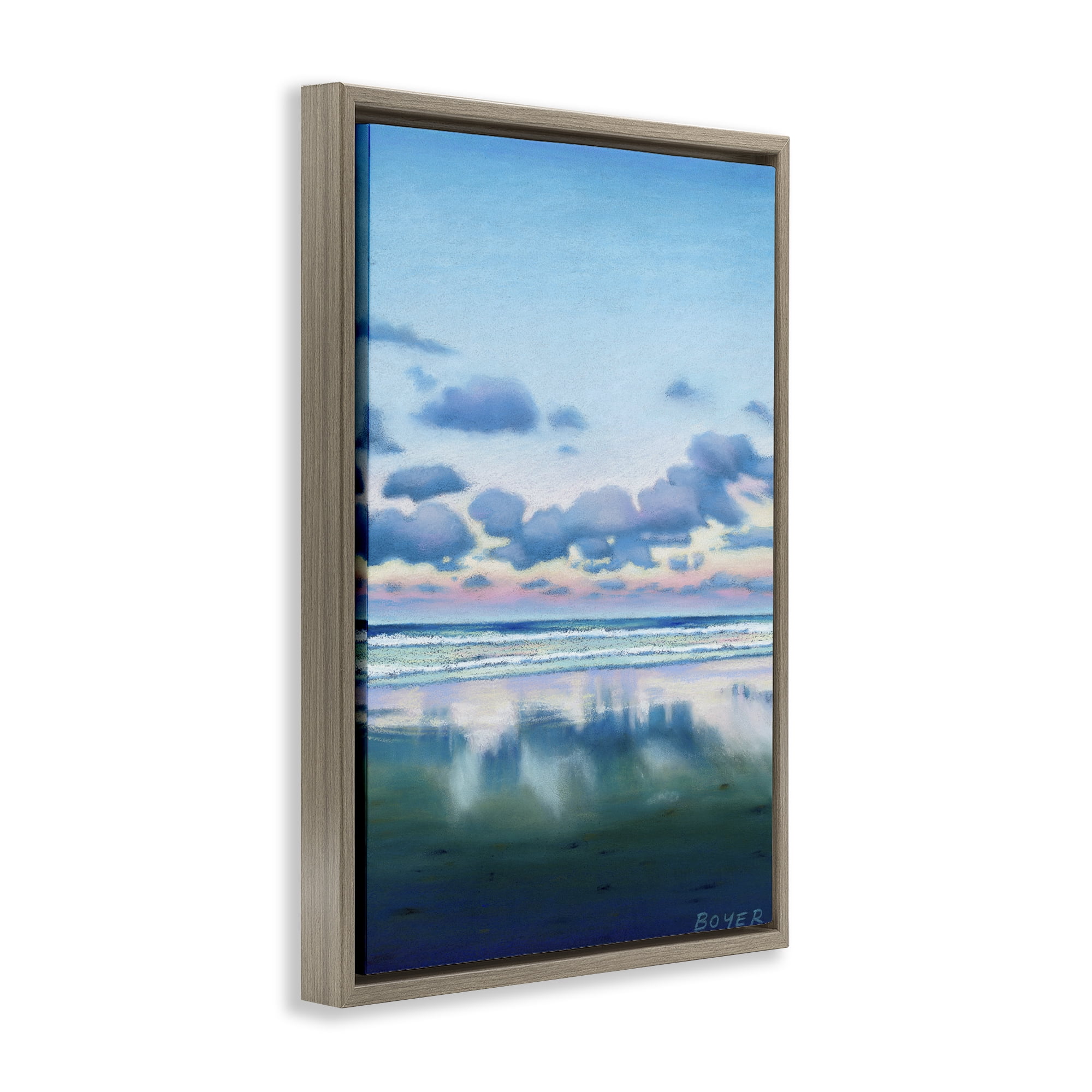 Stupell Industries Pretty Azure Cloud Reflection Brown Framed Floater Canvas Wall Art, design by Susy Boyer