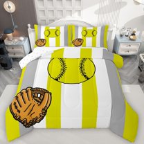 Castle Fairy Teens Adults Baseball Gamer Full Size Comforter Sets 3-Piece,Sport Game Bedding Comforter Set,Abstract Geometric Stripes Lightweight Bedding Sets,Breathable Home Decor,Reversible