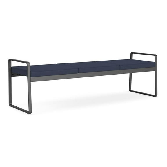Lesro Gansett Polyurethane 3-Seat Bench Waiting Room Guest in Charcoal/Castillo Batik Blue