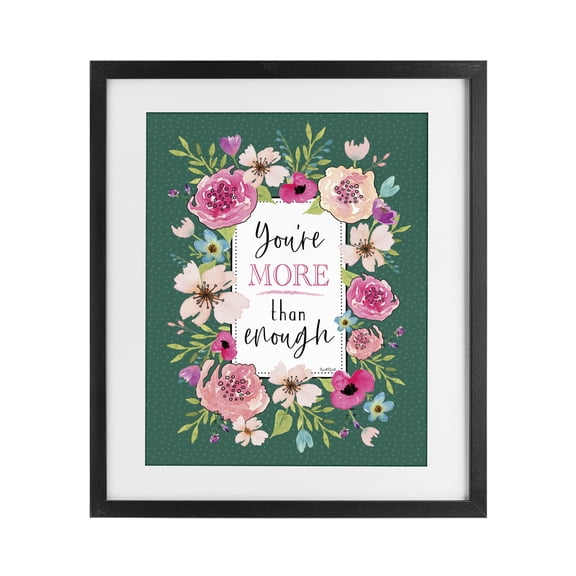 Stupell Industries More Than Enough with Florals Black Framed Print Under Glass, design by Elizabeth Tyndall