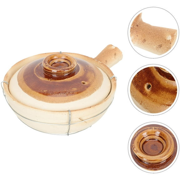 Clay Pot with Single Handle and Lid, Terracotta Cooking Pot for Soup, Rice, Porridge, Stews, and Slow Cooking