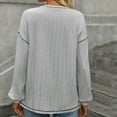 thumbnail image 7 of Women's Long Sleeve Blouses Women's Stripe Brushed Solid Color Round Neck Pocket Casual Loose T-shirt Long Sleeved Round Neck Top, S-2XL, 7 of 7
