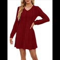 thumbnail image 1 of Vestido Tipo Suéter de Punto de Larga para Mujer, Estilo Túnica Informal con Cuello en V, Conjuntos de Moda para Otoño. Vino Tinto XL, 1 of 7