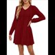 thumbnail image 1 of Vestido Tipo Suéter de Punto de Larga para Mujer, Estilo Túnica Informal con Cuello en V, Conjuntos de Moda para Otoño. Vino Tinto L, 1 of 7