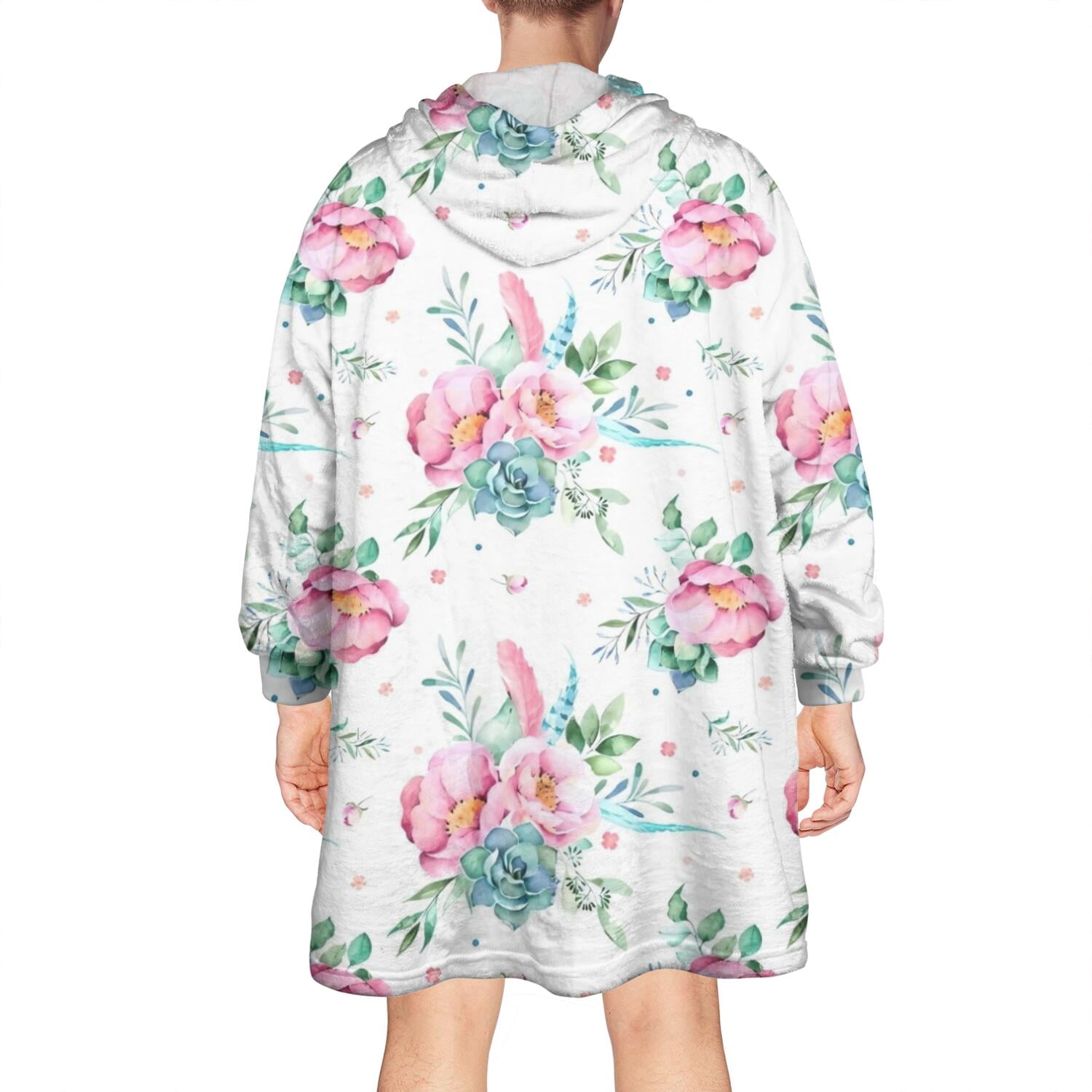 Wearable Oversized Blanket,Pioneer Flower Floral Print Pattern Wearable Blanket Hoodie for Adults,Cozy Hooded Blankets with Super Pockets,Super Warm Fuzzy Pullover for Women & Men