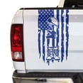 thumbnail image 1 of Battlefield Cross Fallen Soldier Tribute Helmet Boots Dog Tags Distressed American USA US Flag Truck Tailgate Vinyl Decal Compatible with Most Pickup Trucks (11" x 20", King Blue), 1 of 8