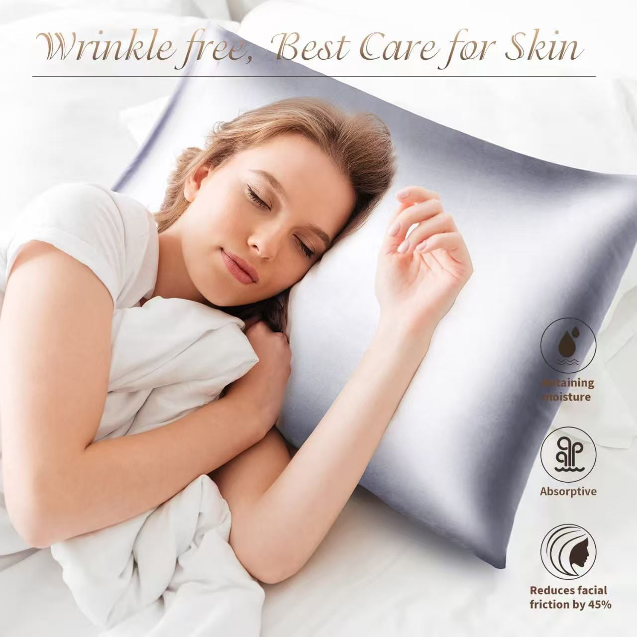 Silk pillowcase Solid color double-sided colored dip pillow case, super soft, standard/large size, 20"×26, dark grey