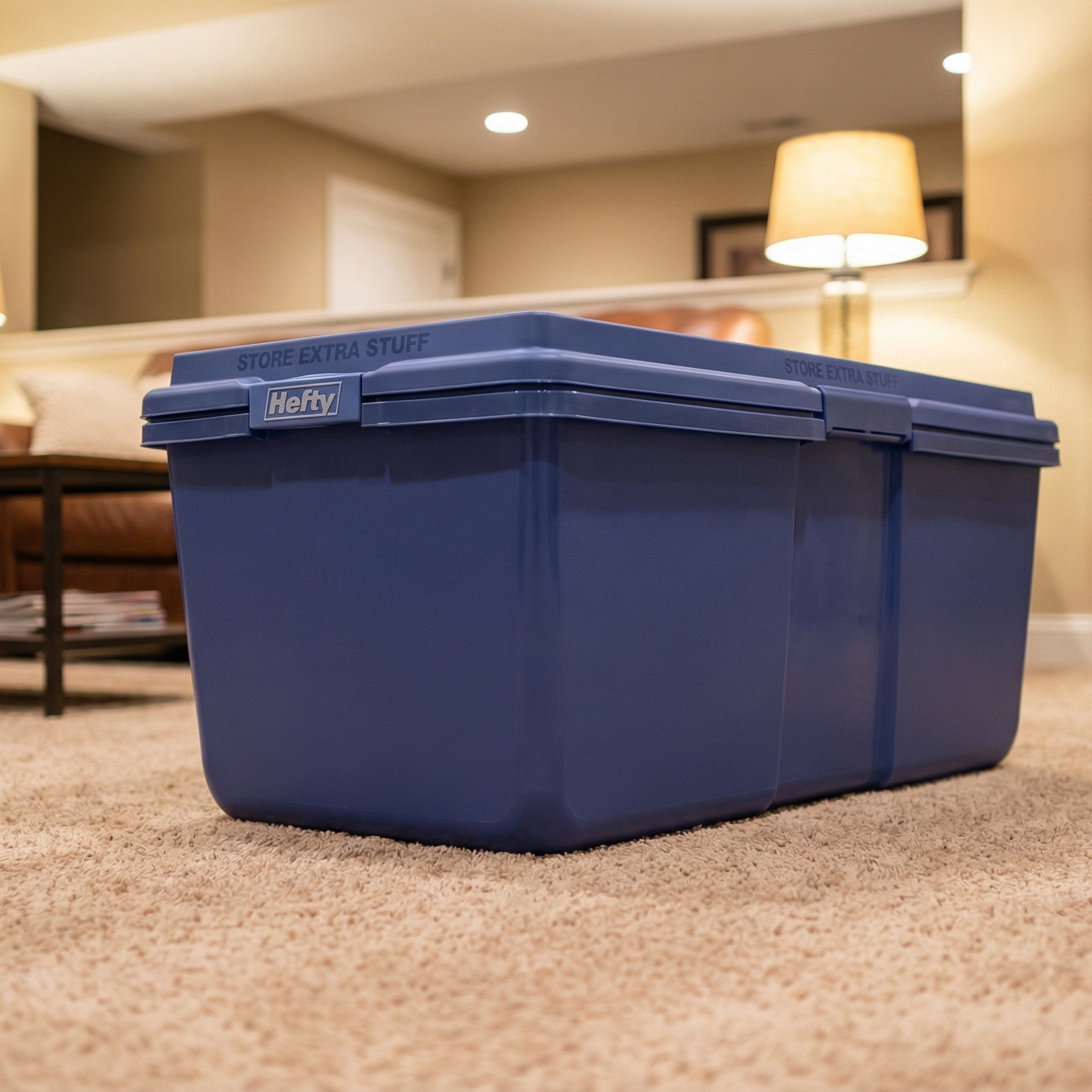 Hefty HI-RISE 28 Gallon Large Latching Storage Bin, Plastic Latched Storage Container with HI-RISE Lid, Blue