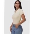 thumbnail image 2 of Women's Short Sleeve V Neck T Shirts Summer Knit Slim Fitted Basic Solid Color Tee Tops, 2 of 6