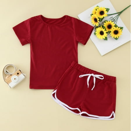 

Hunpta Baby Girls Toddler Kids Summer Sports T Shirt And Shorts Set Solid Clothing Sets Tracksuit Outfits